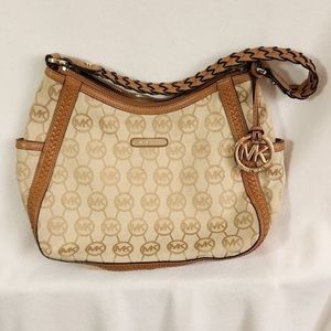 Michael Kors Monagram Purse with Braided Leather Strap EUC Firm